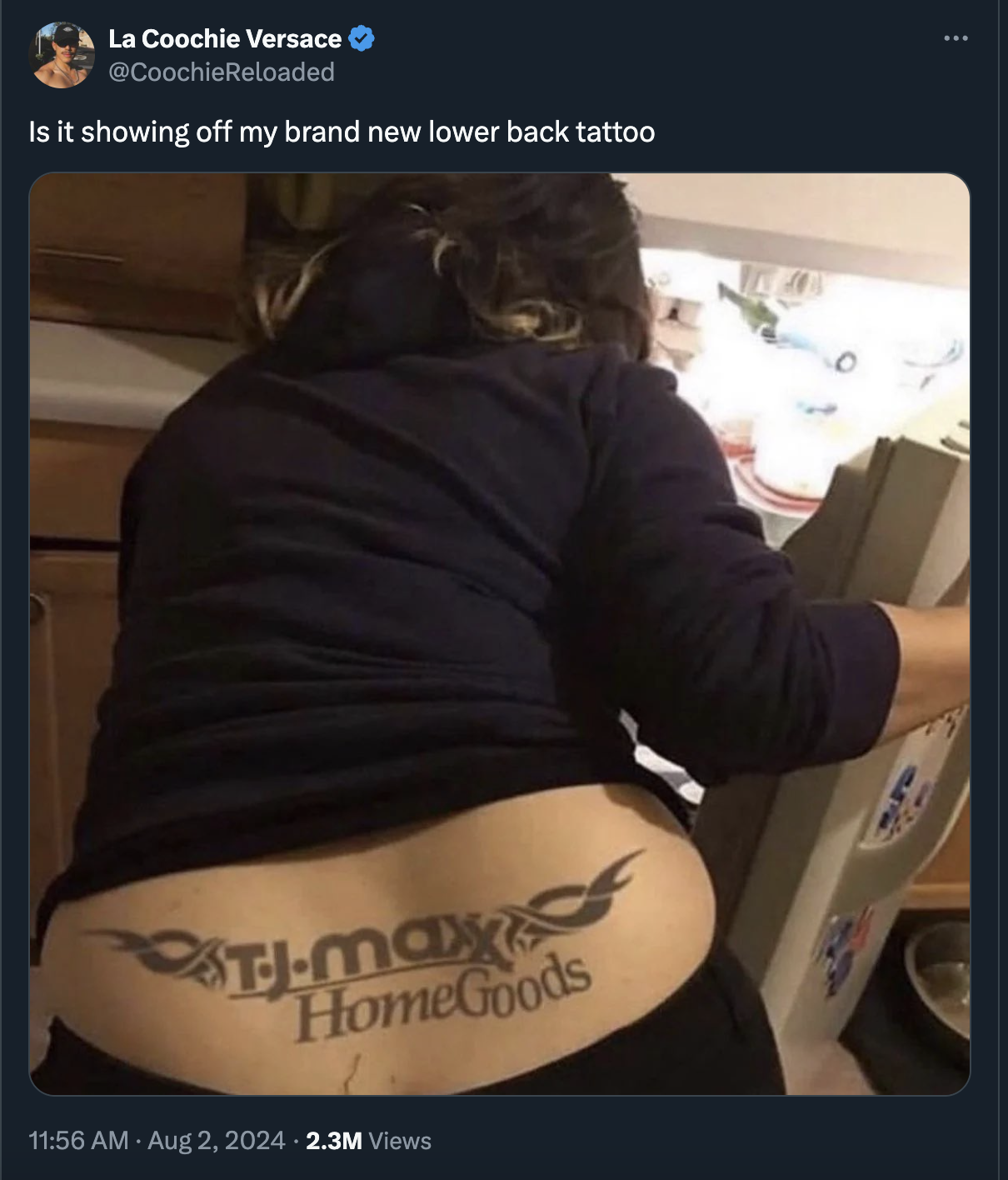 La Coochie Versace Is it showing off my brand new lower back tattoo HomeGoods 2.3M Views